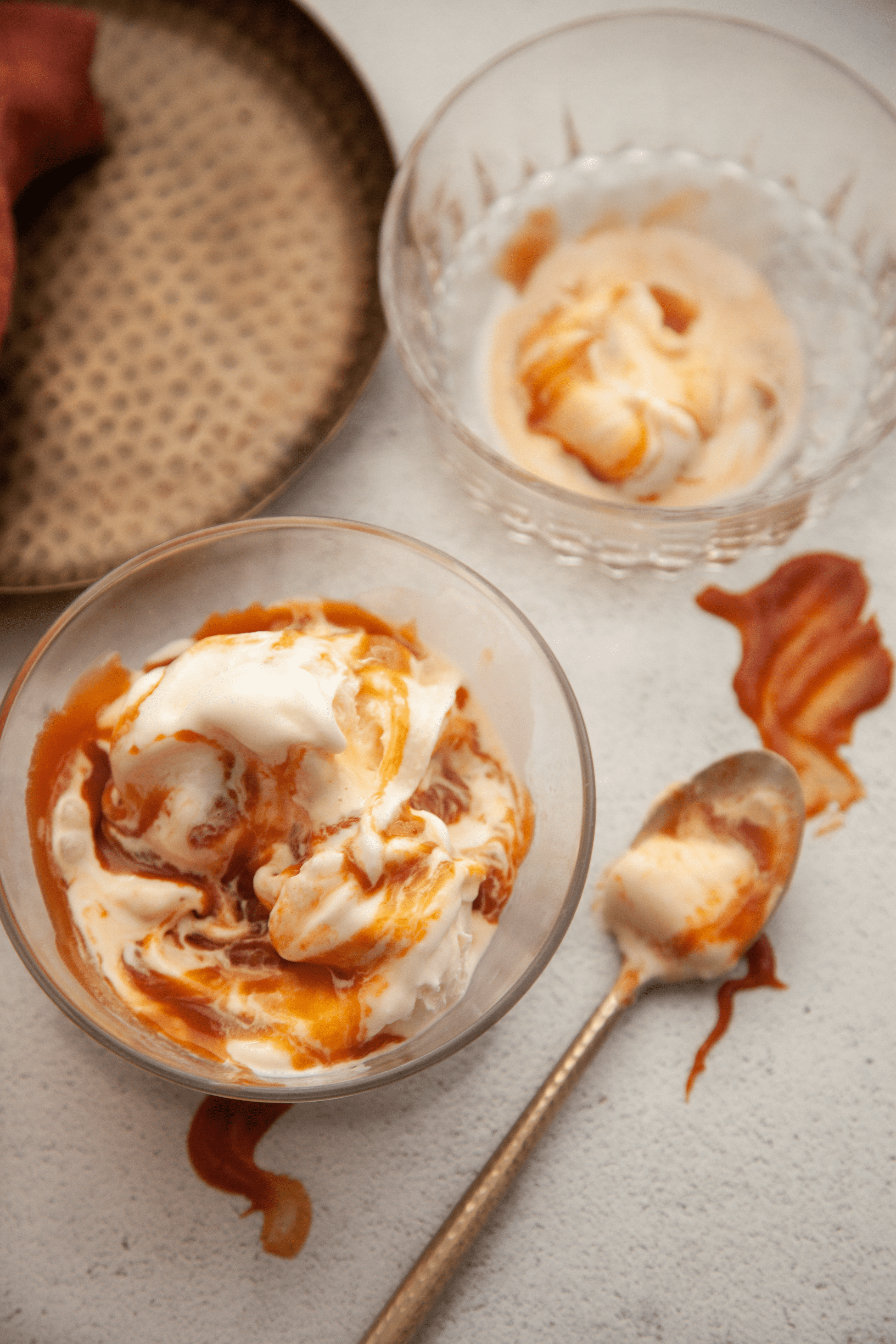 miso caramel on top of vanilla ice cream