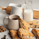 Easy chocolate chunk scones with coffee and milk